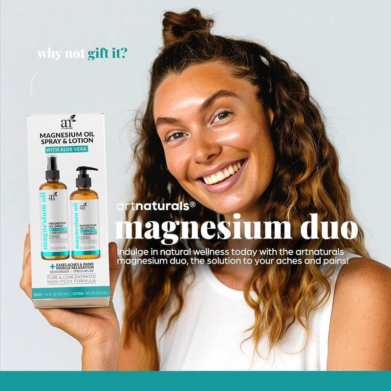 Revitalize Your Body with Artnaturals Magnesium Oil Spray & Body Massage Lotion Set - Ultimate Relief for Feet & Sleep, Extra Strength for Muscle Health & Relaxation